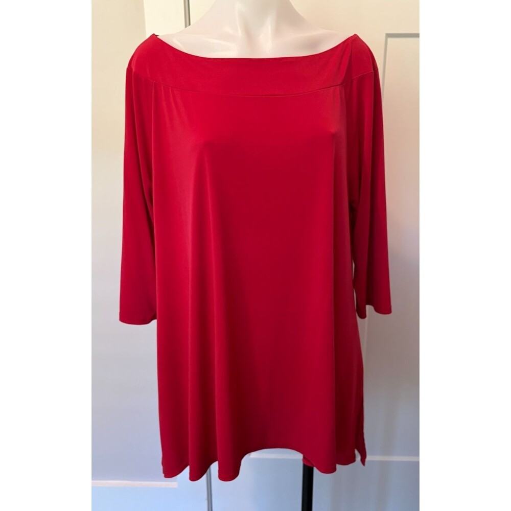 Chicos Womens Knit TOP 3/4 Sleeve Red Round Neck Size 3 (XL/16)